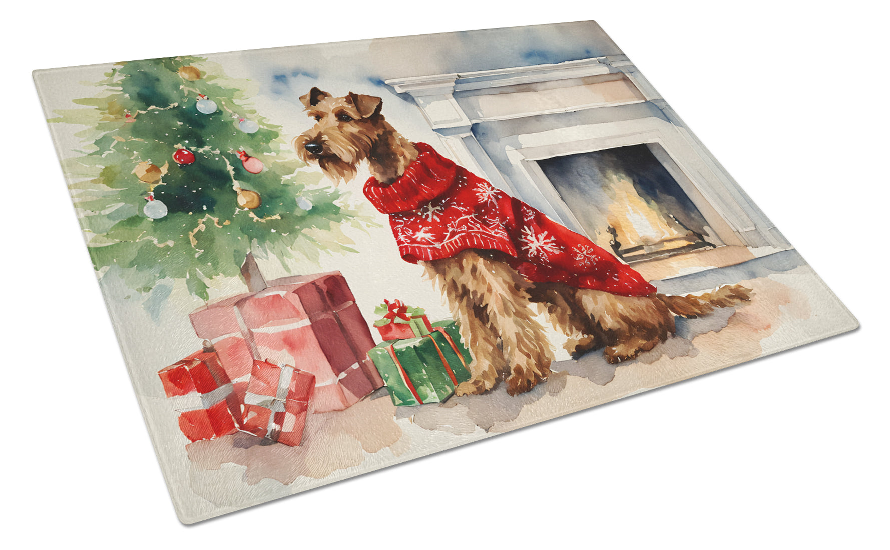 Irish Terrier Cozy Christmas Glass Cutting Board