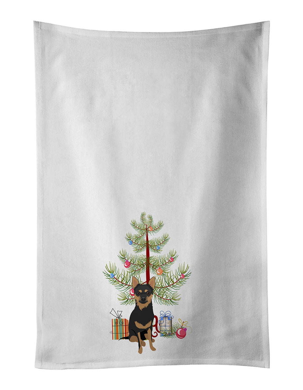 Chihuahua Black and Tan #1 Christmas Kitchen Towel Set of 2