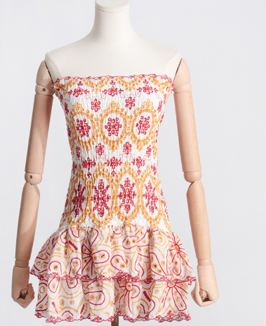 Embroidered Cut-out Ruffled Tube Top Dress for Slimming