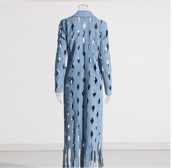 Hollow-Out Twisted Tassel Denim Coat for Women