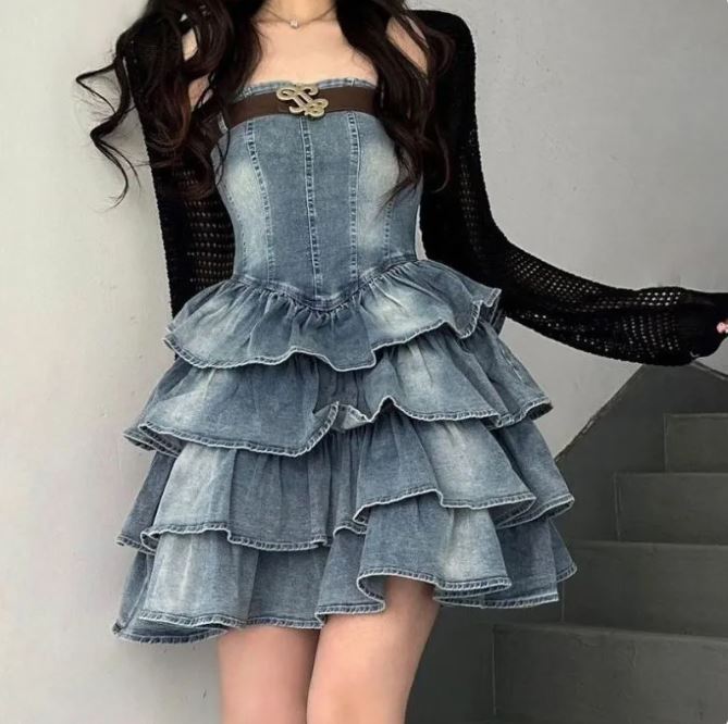 Women's Fashionable Temperament Bustier Denim Dress