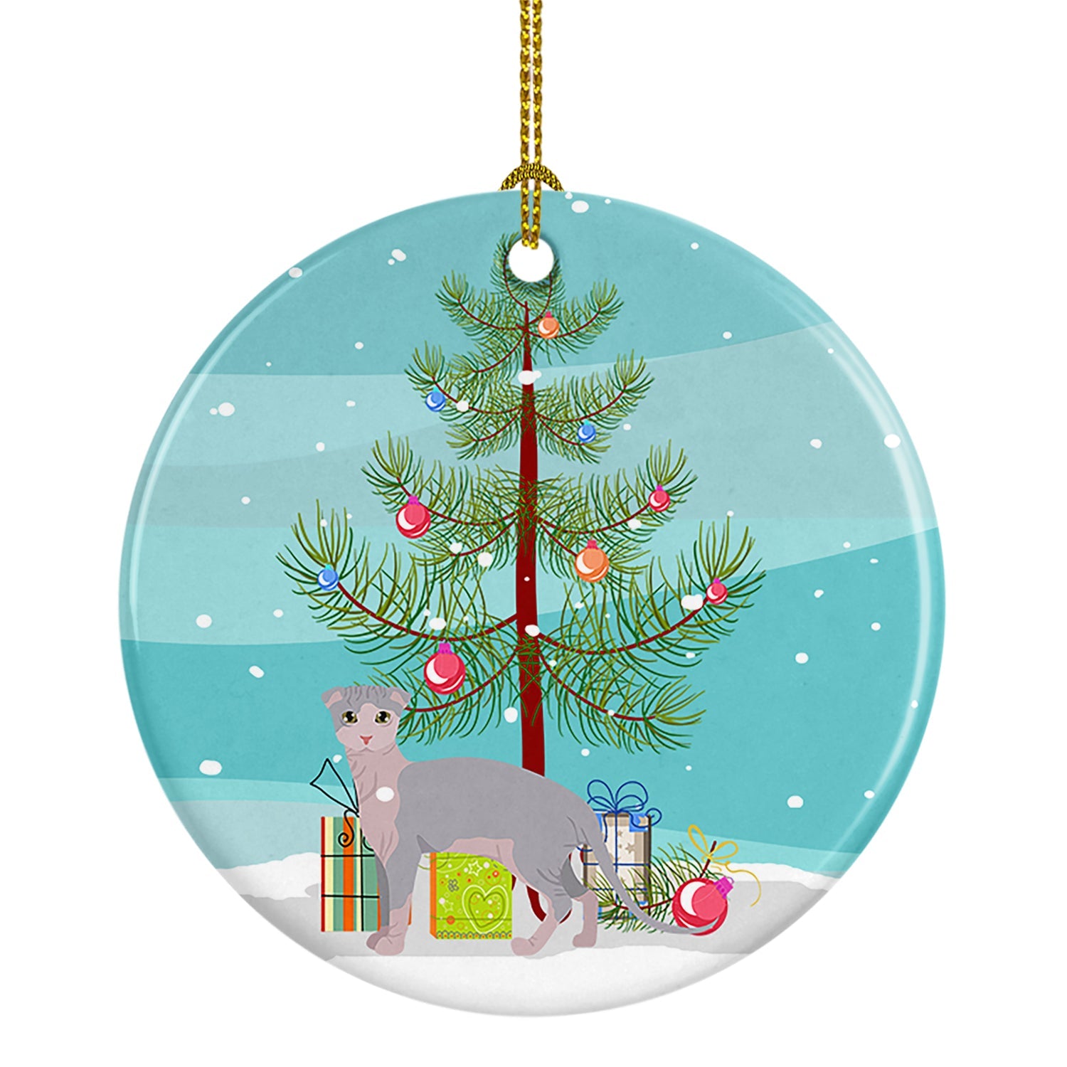 Ukrainian Levkoy Cat Christmas Ceramic Ornament