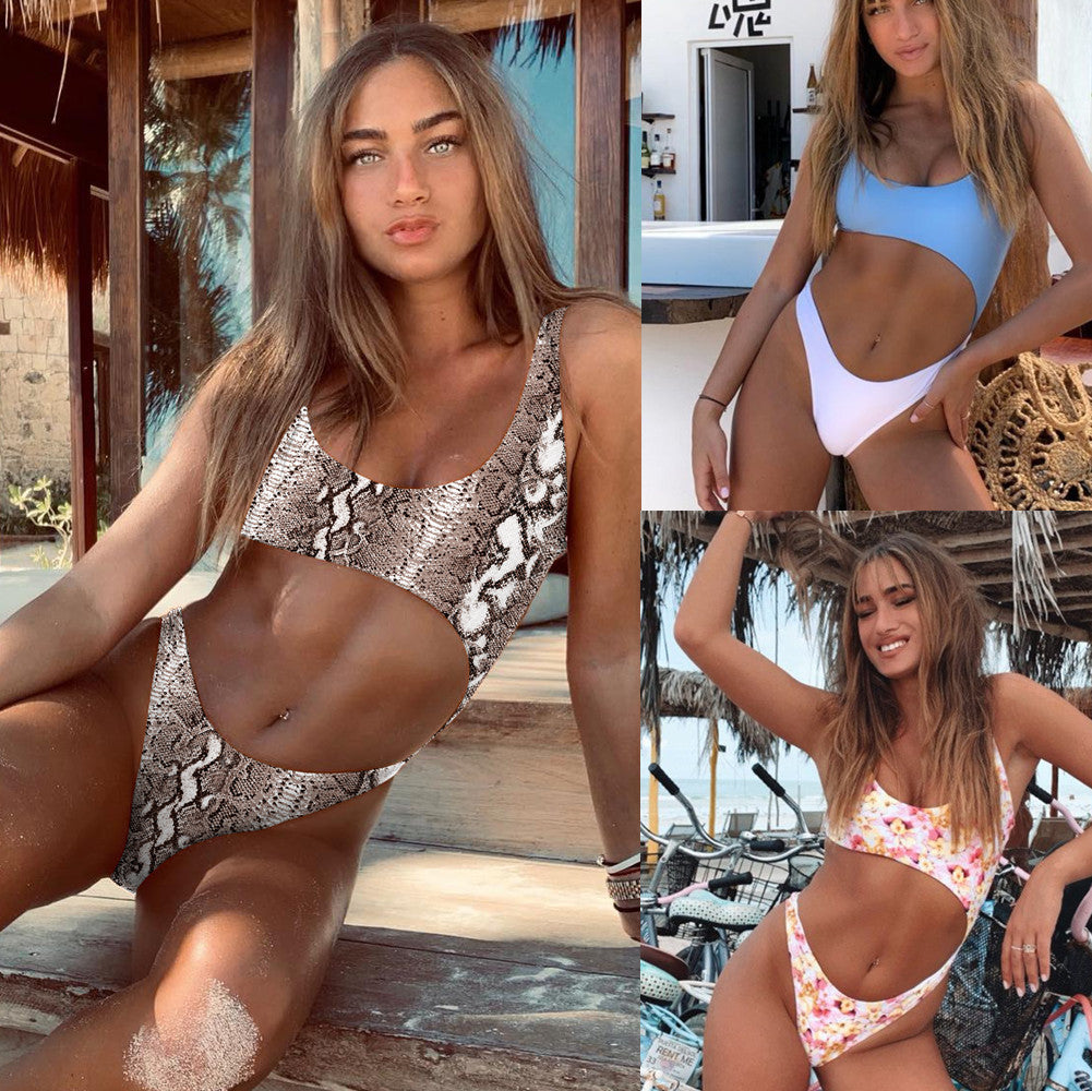 Sexy Snake Print One-Piece Bikini for Women