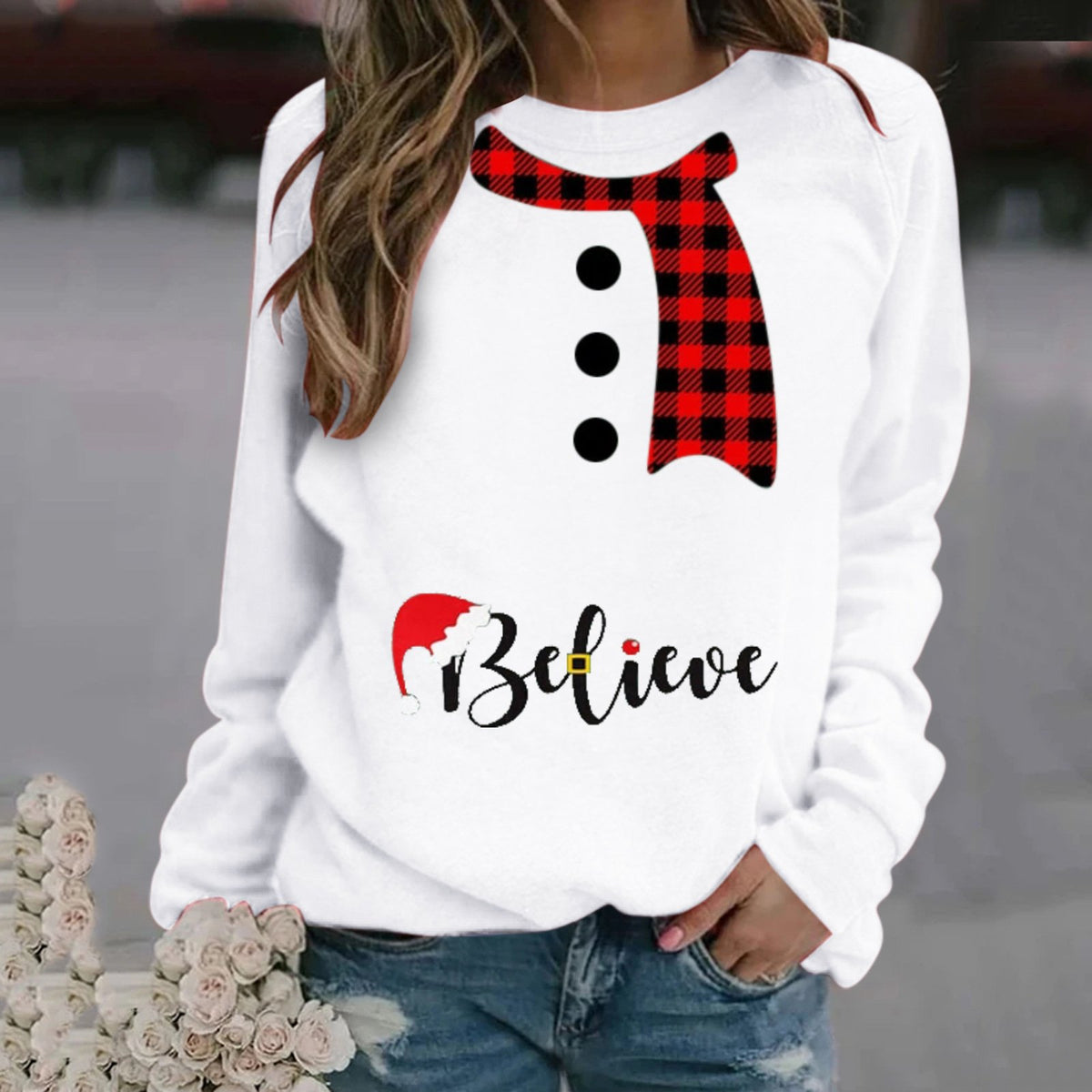 Women's Long Sleeve Christmas Pattern Crew Neck Sweater