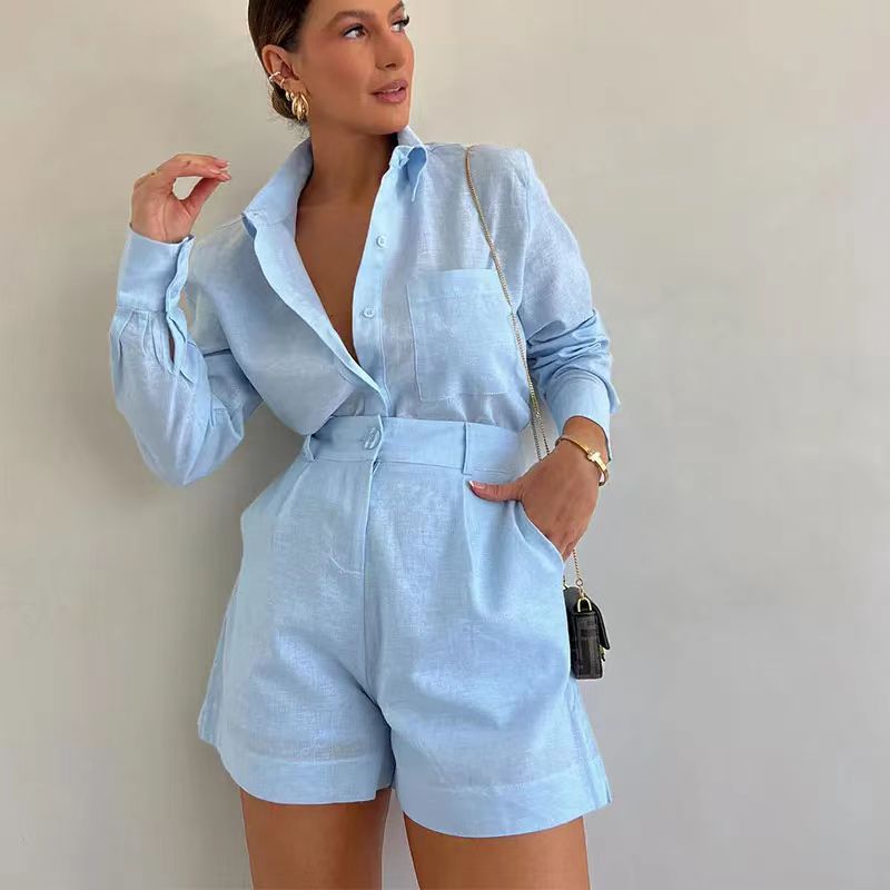 Spring Suit Jacket with Double-Breasted Shorts for Women