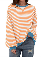 Loose Striped Long Sleeve T-shirt Casual Pullover Sweater For Womens Clothing | Streetwear