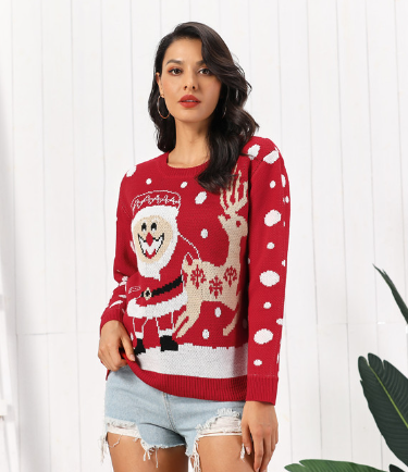 New Santa Fawn Jacquard Pullover Sweater | Streetwear