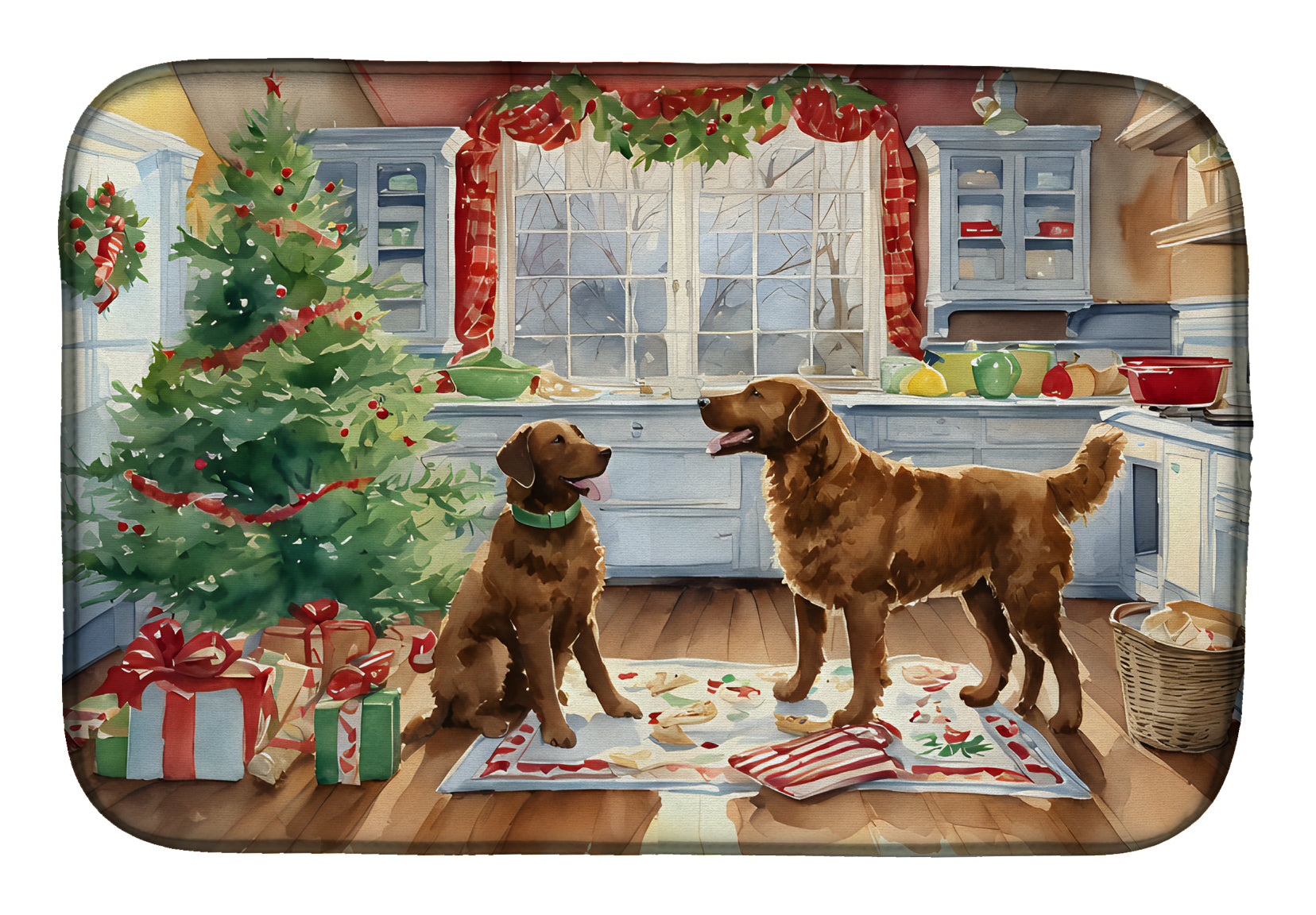 Chesapeake Bay Retriever Christmas Cookies Dish Drying Mat