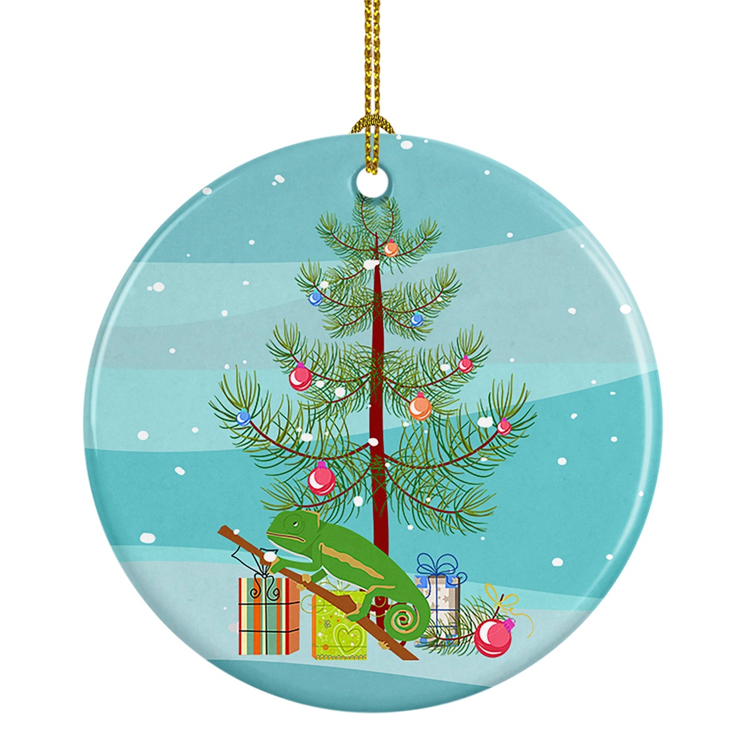 Chameleon Merry Christmas Ceramic Ornament