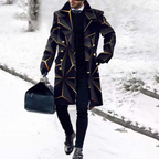 Casual Geometric Print Double Breasted Black Coat