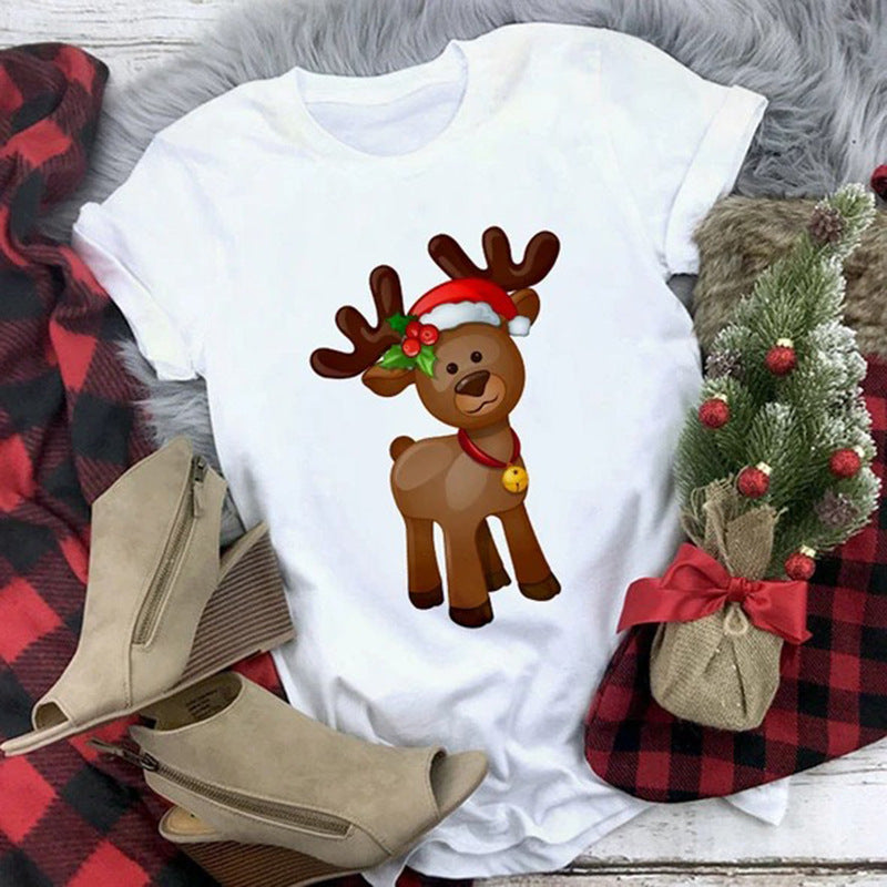 ZN091 Women's Short Sleeve Christmas Santa T-Shirt | Streetwear
