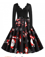 Vintage Print Long Sleeve Maxi Dress for Christmas
