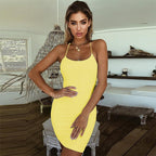 Backless Midi Dress with Solid Color Straps