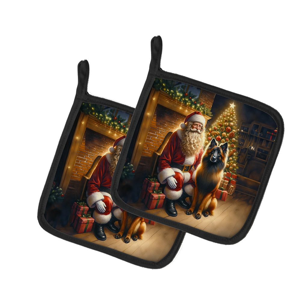 Belgian Tervuren and Santa Claus Pair of Pot Holders