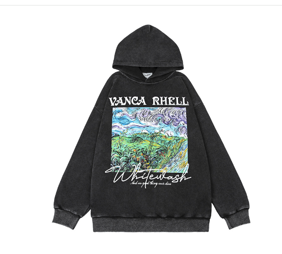 American Retro Street Style Hooded Oil Painting Sweater