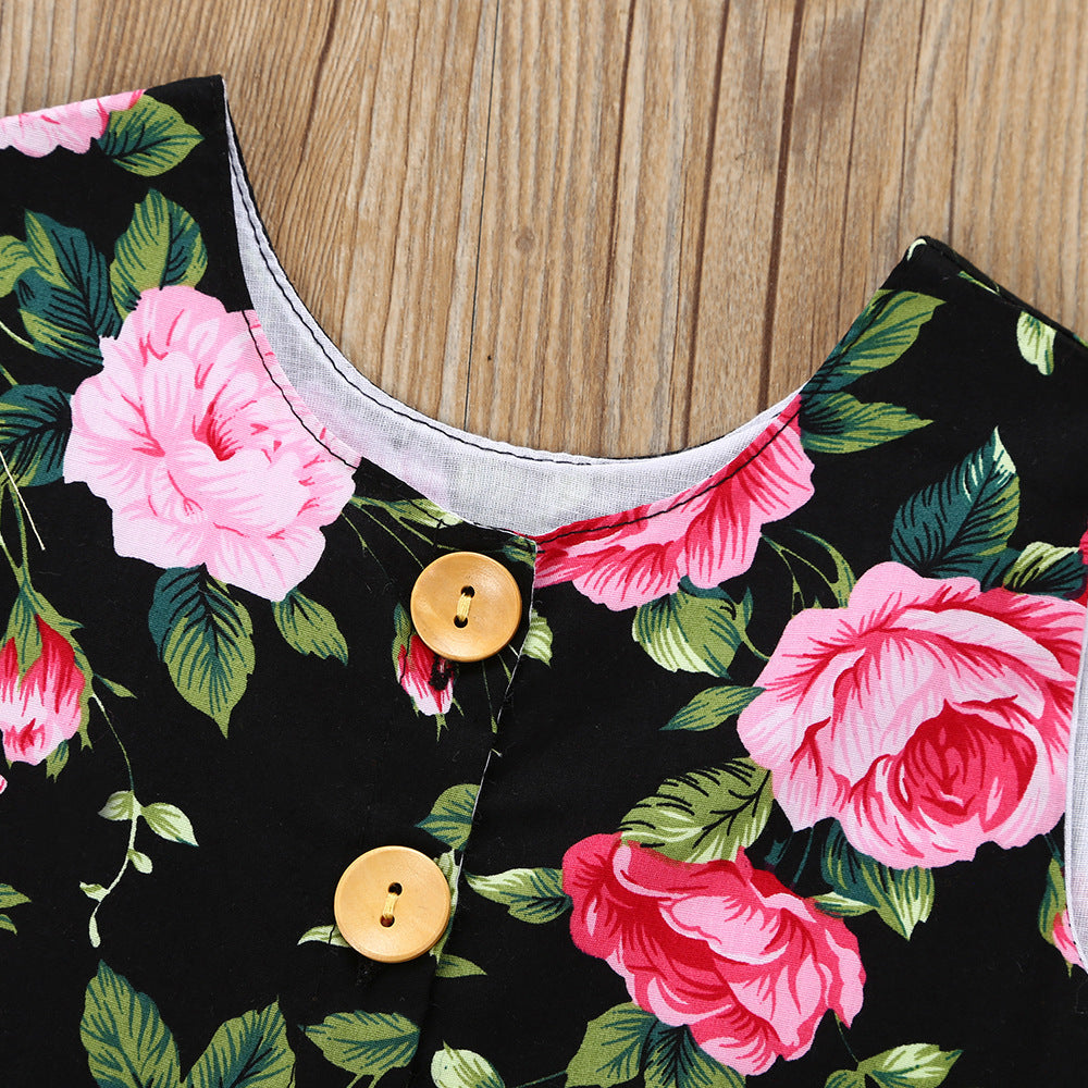Summer Floral Dress for Toddler Girls with Bow Headband