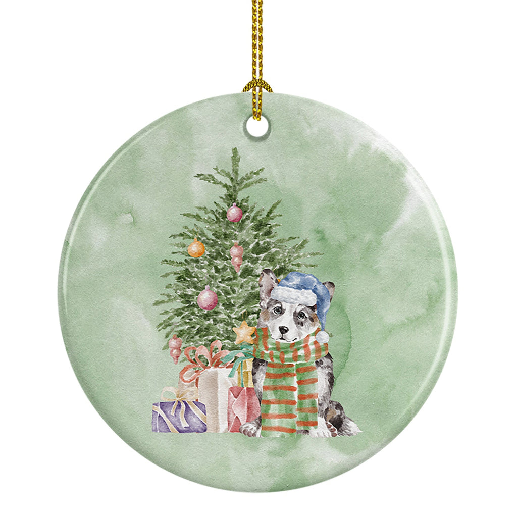 Corgi Cardigan Blue Merle Christmas Presents and Tree Ceramic Ornament