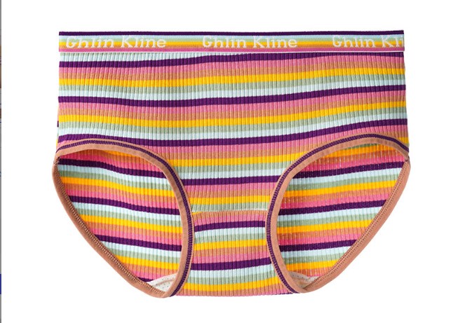 High-Waisted Cotton Plus Size Rainbow Striped Panties
