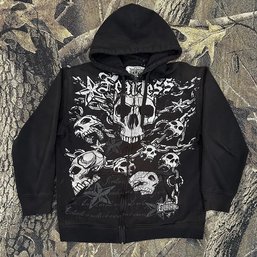 Punk Dark Skull Printed Hoodie Zip Cardigan Pullover | Streetwear