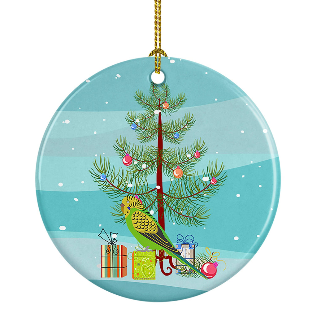 Budgerigar Merry Christmas Ceramic Ornament