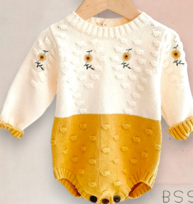 Serena Romper with Embroidered Sunflower Knit Sweater
