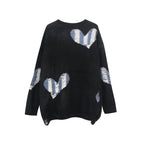 Contrast Color Heart Knit Men's Loose Crew Neck Sweater