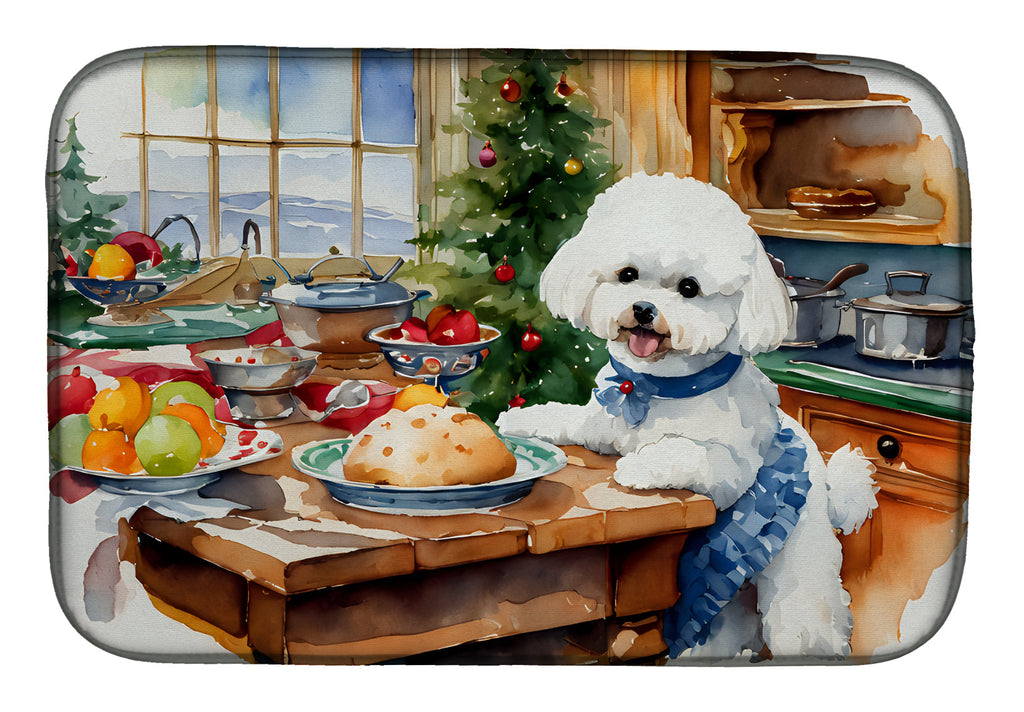 Bichon Frise Christmas Cookies Dish Drying Mat