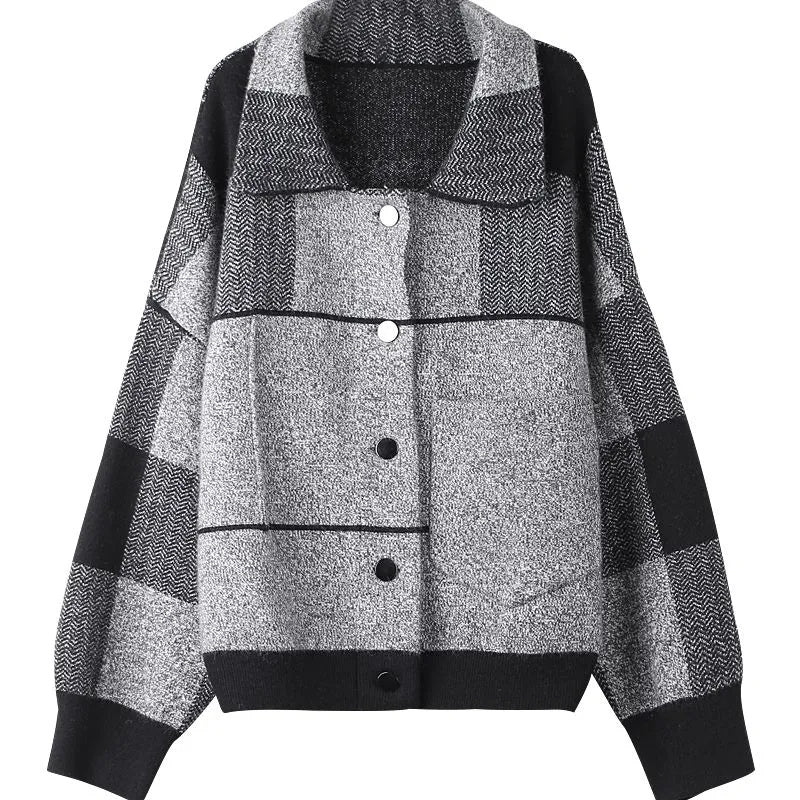 Checkered Woolen Short Coat for Women - 2024 Autumn