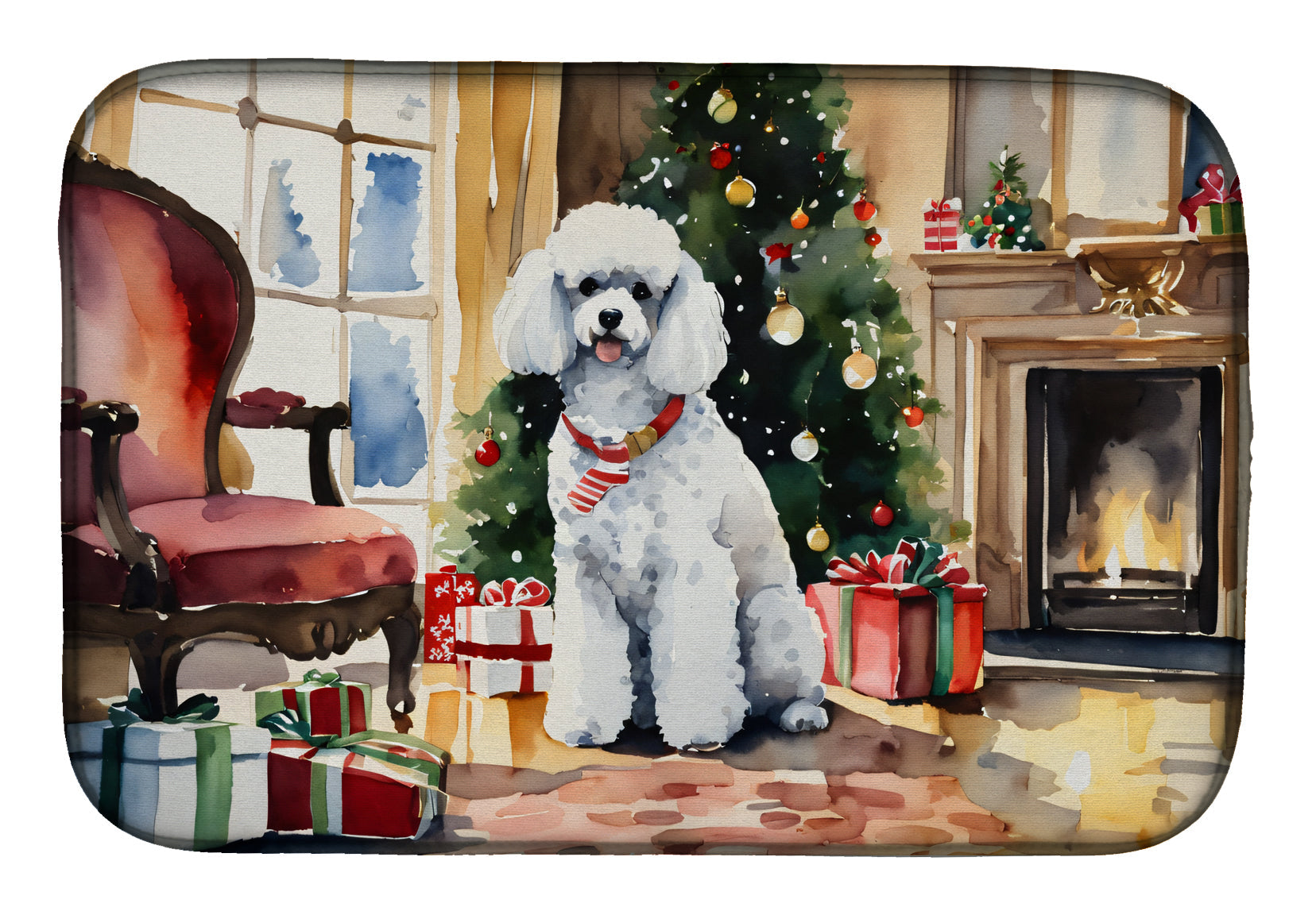 Poodle Cozy Christmas Dish Drying Mat