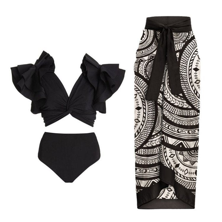 2023 Vintage High Waist Ruffled Bikini Swimwear Set