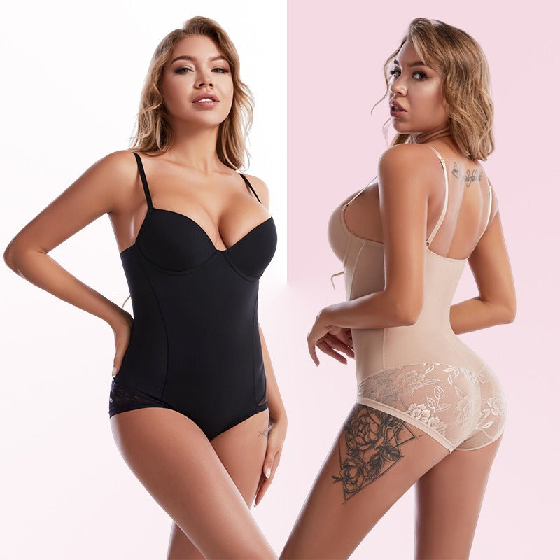 Lace Tummy Control Bodysuit with Bra Support