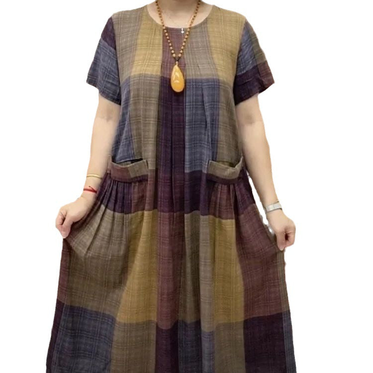 Plus Size Cotton-Linen Summer Dress for Seniors