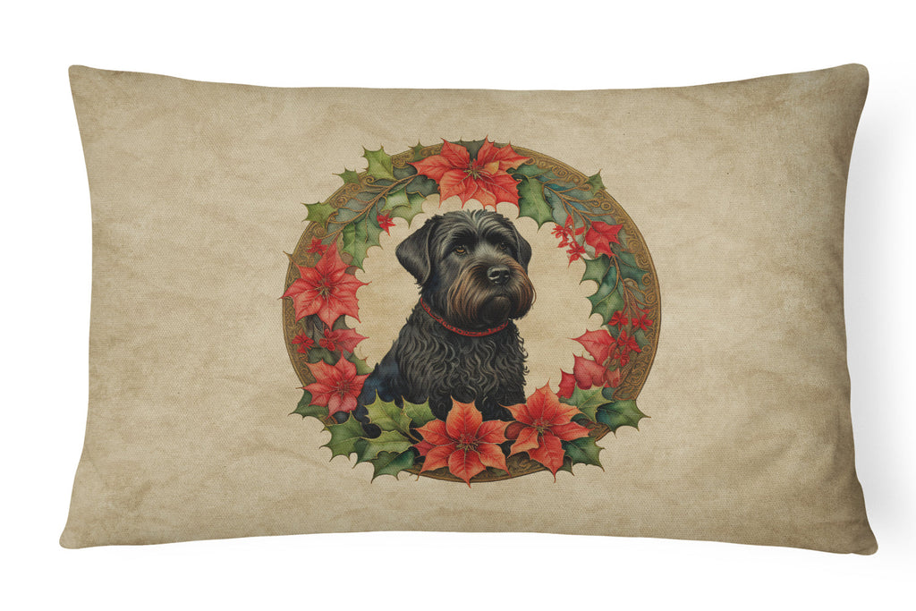 Black Russian Terrier Christmas Flowers Throw Pillow