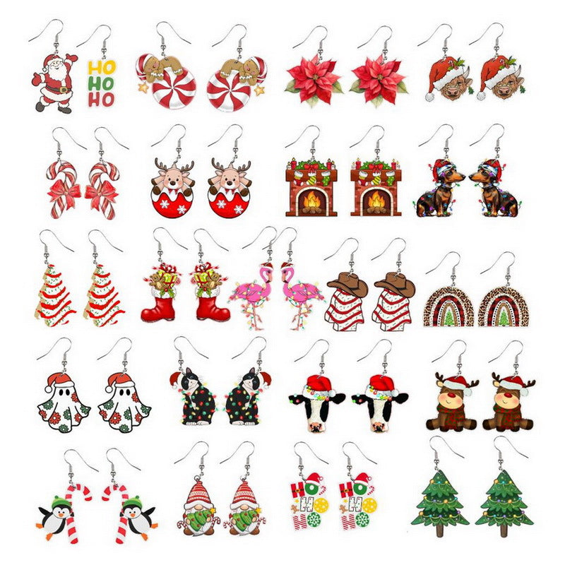 Christmas Cartoon Tree Hohoho Reindeer Earrings