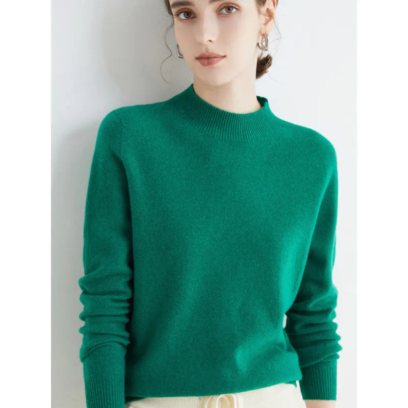 Seamless Half High Neck Loose Fitting Pullover With Bottom Sweater | Streetwear