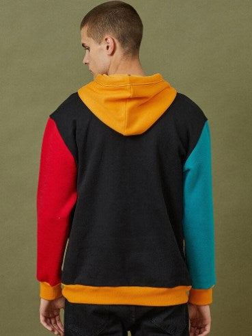 Color Block Printed Long Sleeve Hooded Sweatshirt for Men | Streetwear