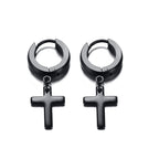 Stainless Steel Cross Drop Hoop Earrings
