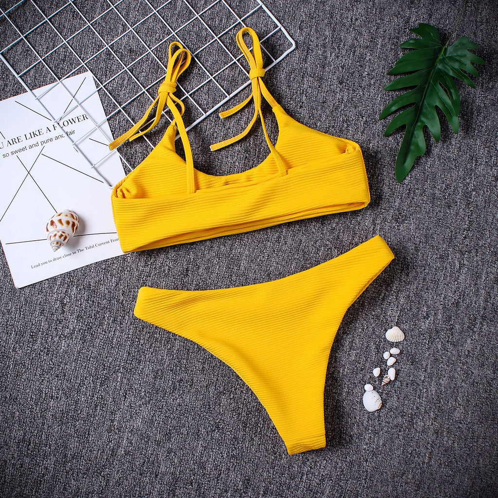 2018 Women's Sexy Solid Color Bikini Set with Lace