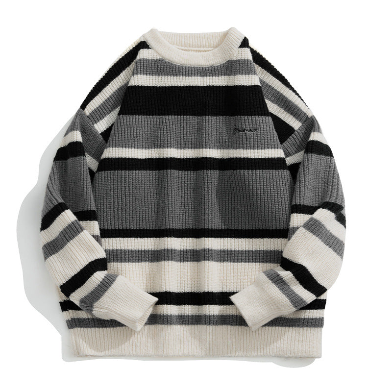 Men's Retro Contrast Color Striped Sweater