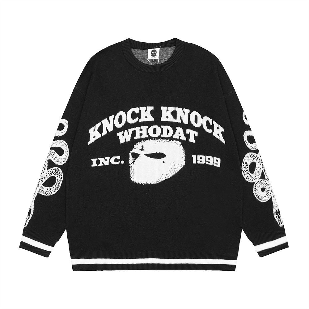 Men's Loose Dark Pullover Sweater for High Street Style | Streetwear