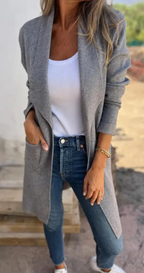 Fall And Winter Lapels Mid-length Knitted Cardigan Thin Woolen Coat