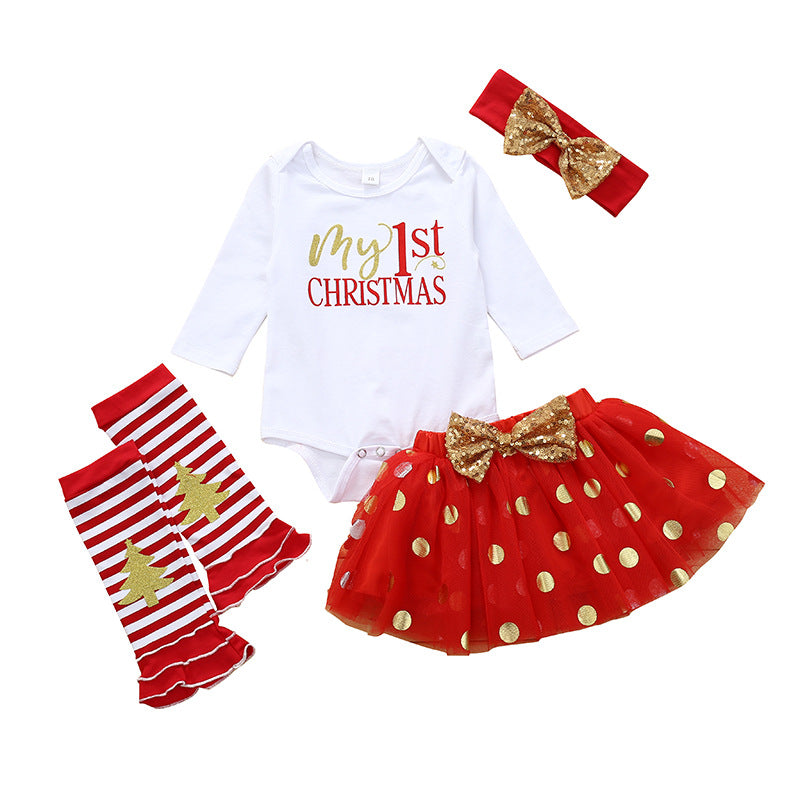 Girls' Long Sleeve Christmas Bodysuit with Tulle Skirt