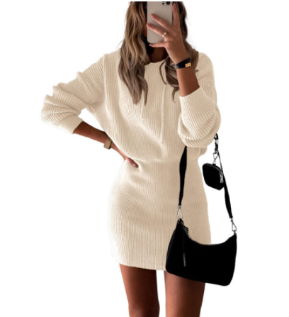 Solid Color Mid-Length Hooded Knitted Pullover | Streetwear