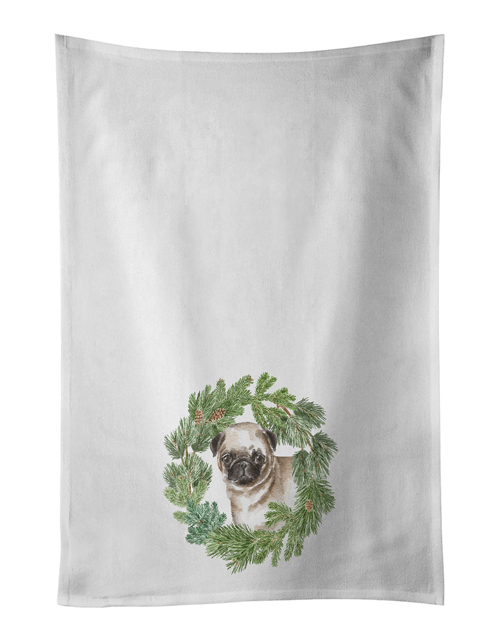 Pug Puppy Fawn Christmas Wreath Kitchen Towel Set of 2