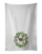 Pug Puppy Fawn Christmas Wreath Kitchen Towel Set of 2