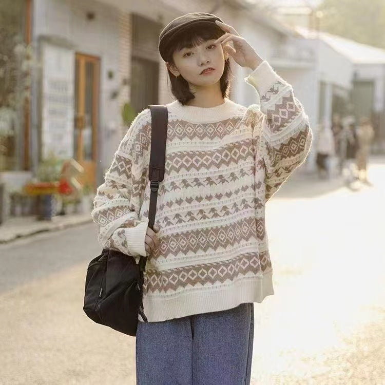 Women's Artistic Port Style Loose Pullover Sweater | Streetwear