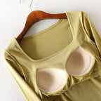 Autumn Square Neck Long Sleeve Crop Top with Pad