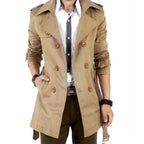 Elegant British Men's Mid-Length Double-Breasted Coat
