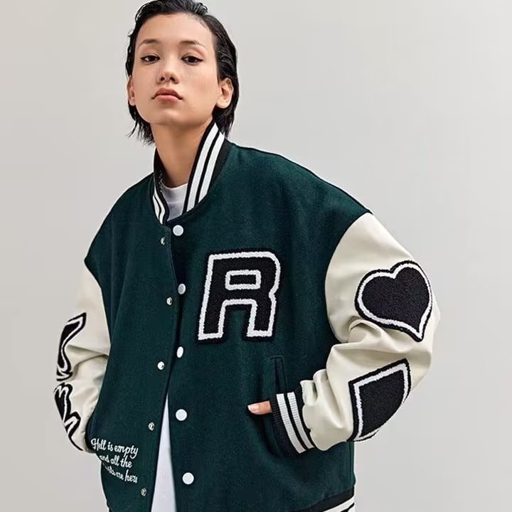 Couple's Casual Baseball Jacket with Poker Embroidery