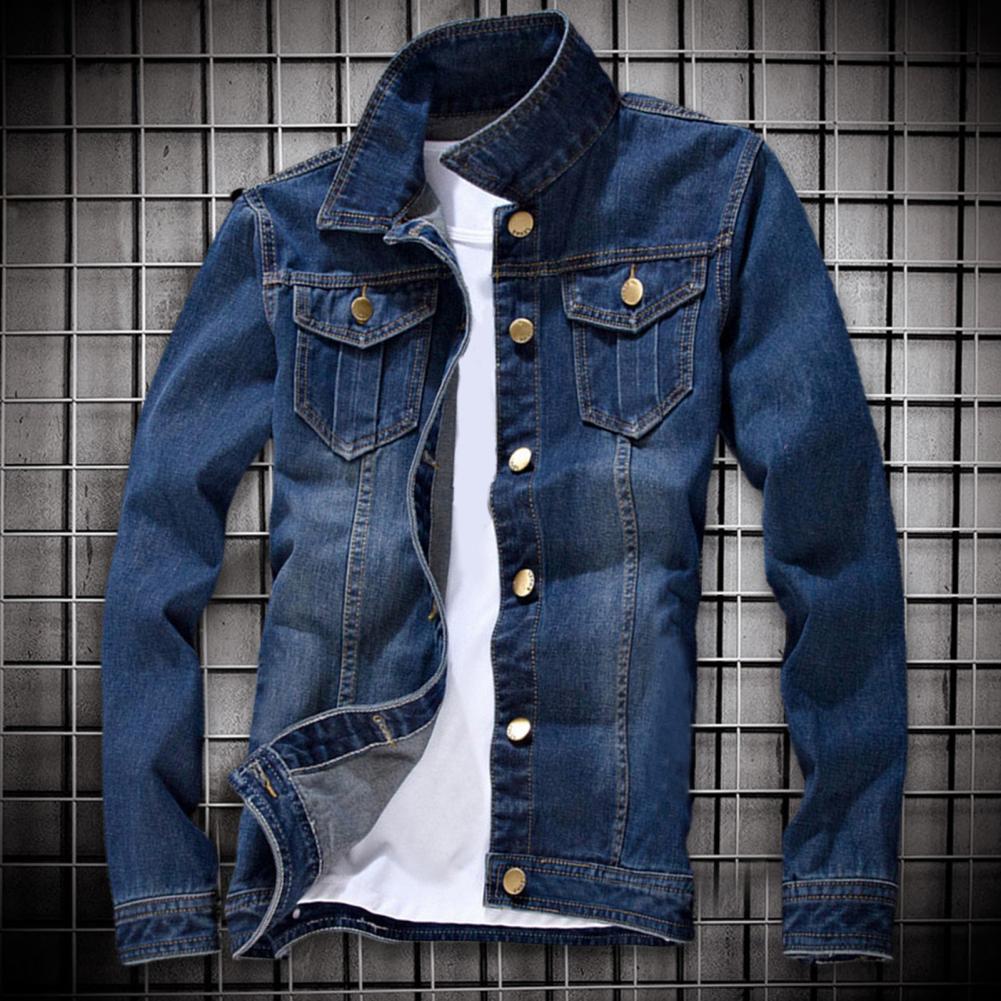 Men's Slim Fit Denim Jacket with Long Sleeves